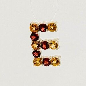 Brand New Sterling Silver 925 "E" Initial Pendant Encrusted Citrine & Garnet
